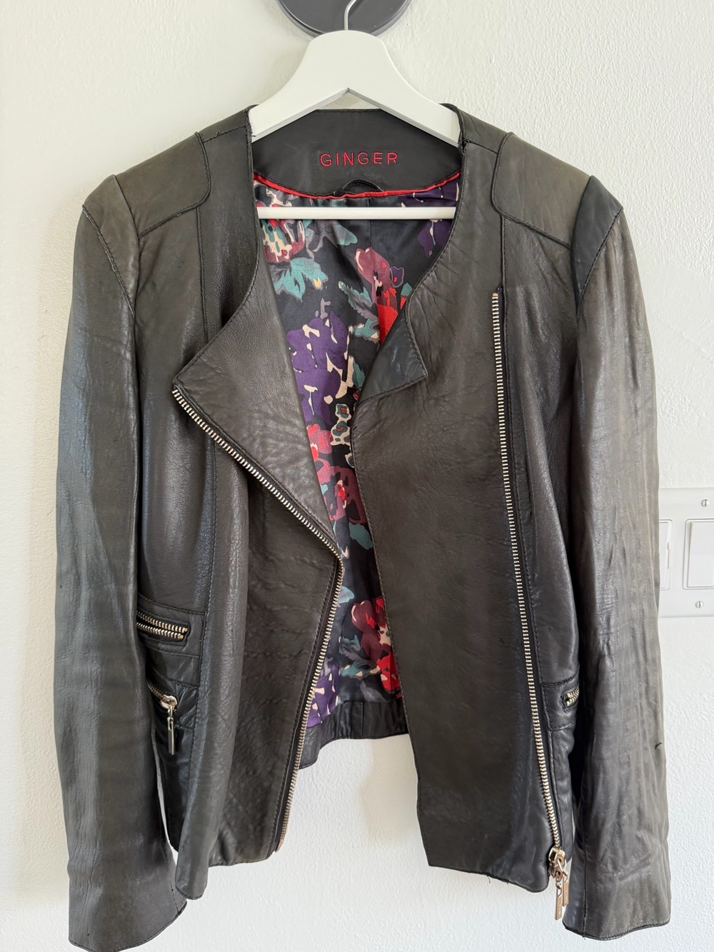 Black Leather Asymmetrical Zip Jacket